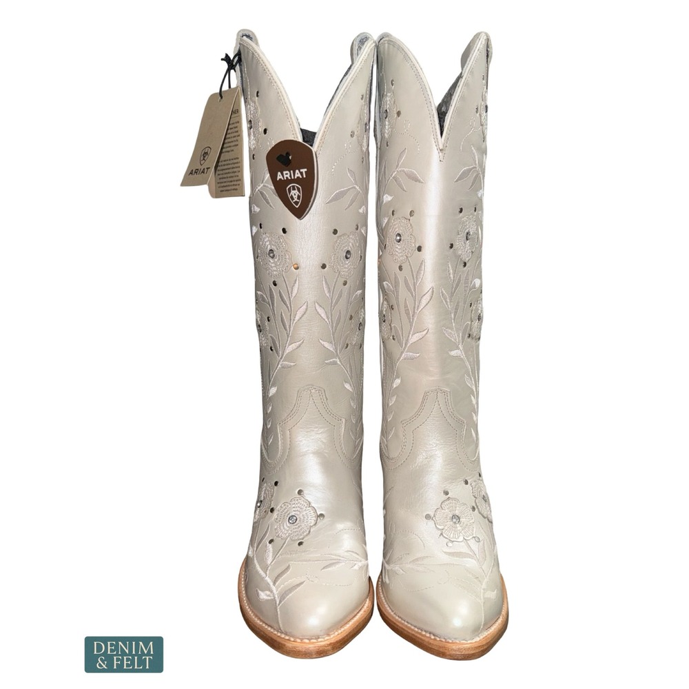 NEW Ariat Romance Pearly White Floral Rhinestone Western Cowboy Boots 7.5 Bridal - Picture 7 of 16